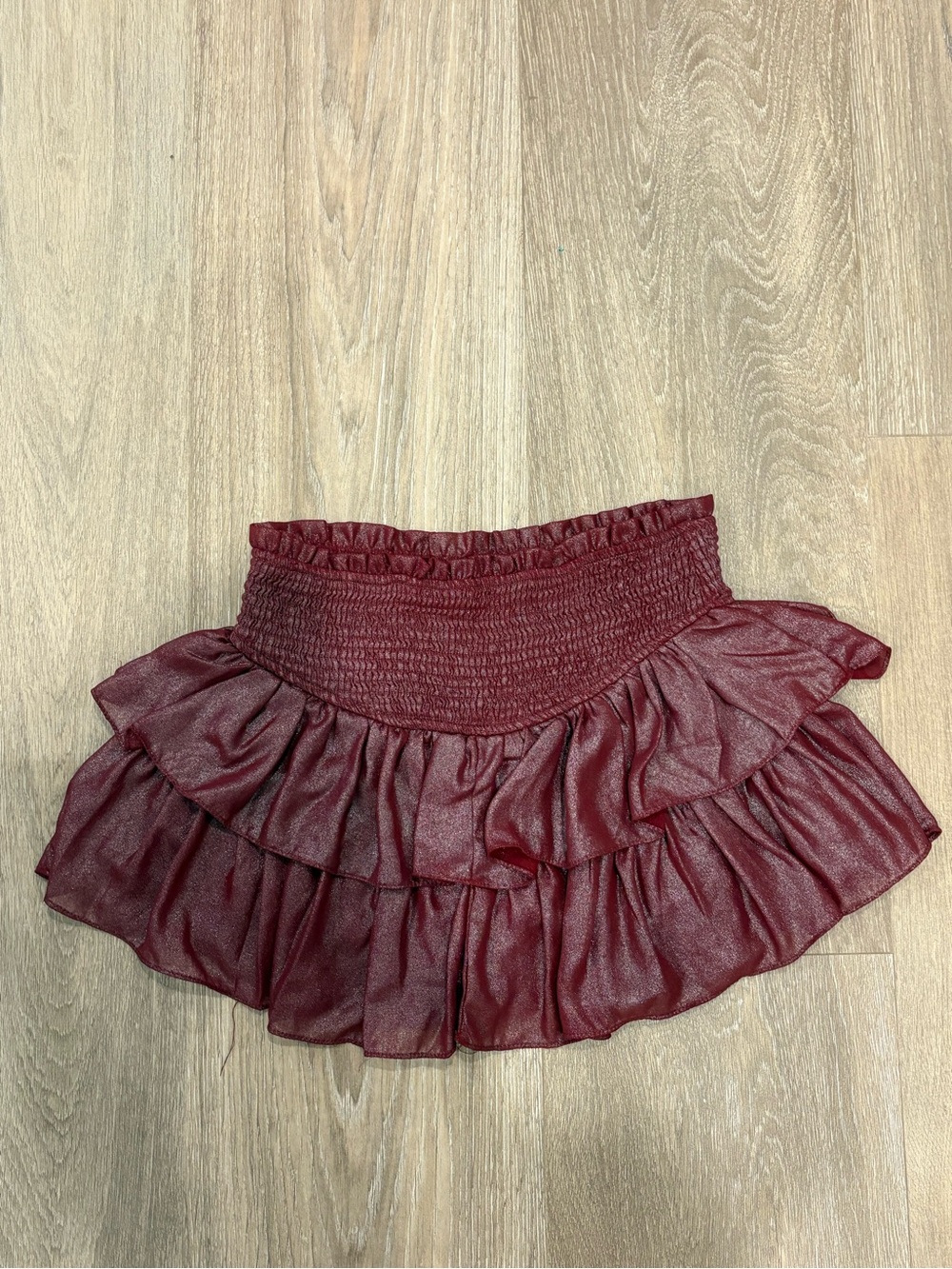 Mustard Seed Burgundy Ruffled Mini Skirt